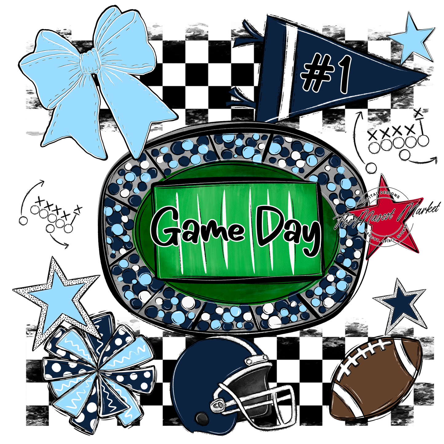 Game Day Checkers Spirit Design-Navy-Columbia Blue