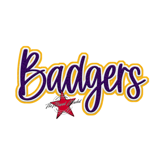 Badgers Faux Chenille Patch Design-Purple-Yellow