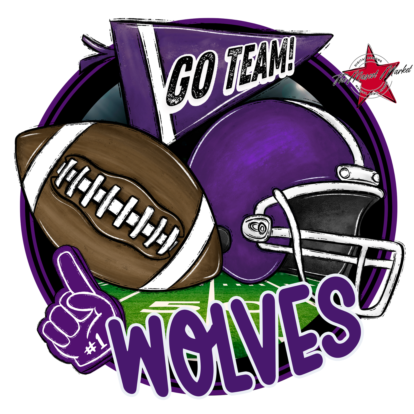 Wolves Circle Football Design-Purple