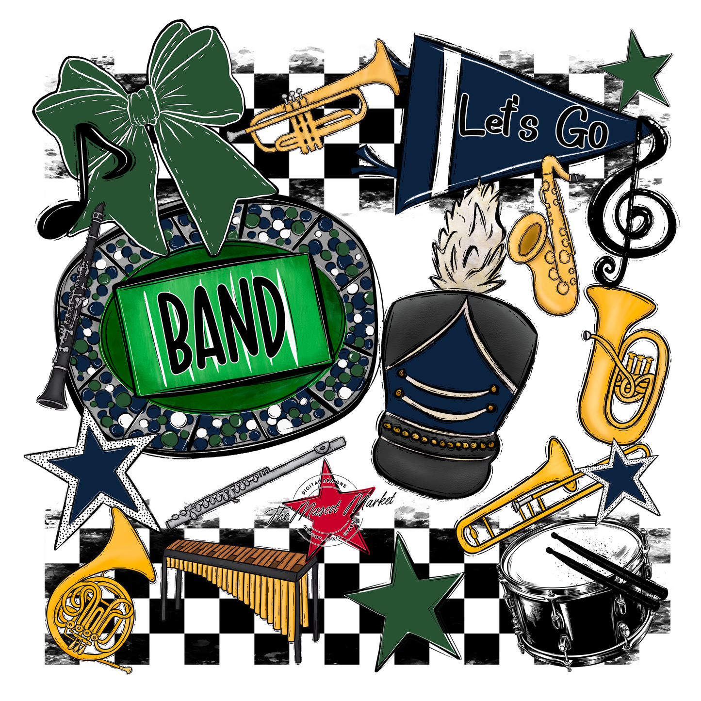Band Checkers Spirit Design-Navy-Green