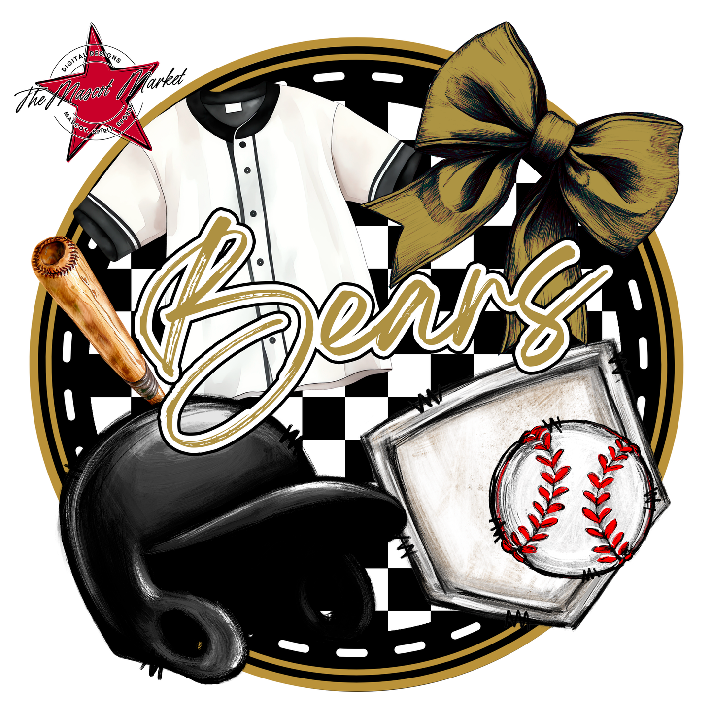 Bears Circle Baseball Design-Gold