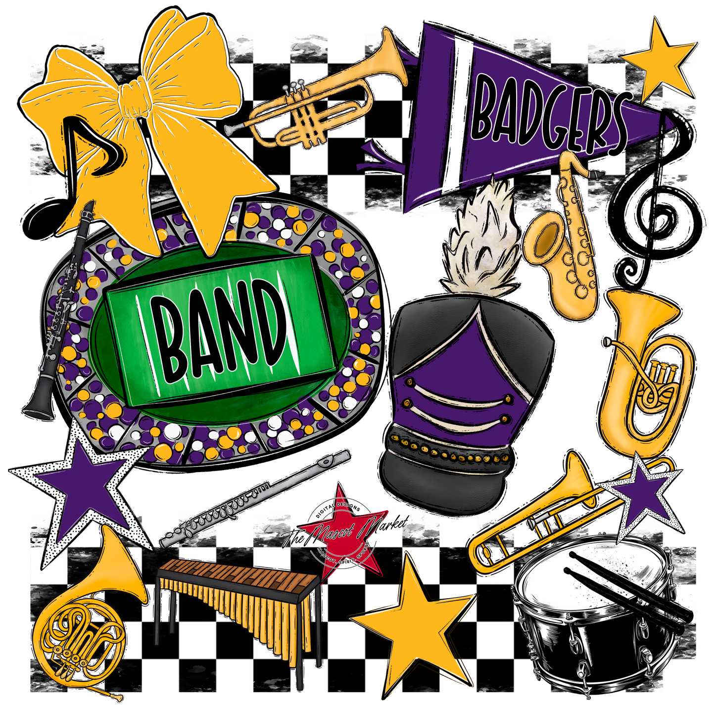Badgers Band Checkers Design-Purple-Yellow