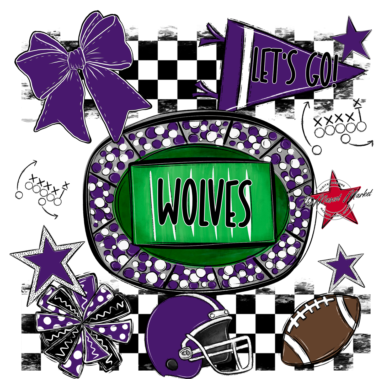 Wolves Checkers Spirit Design-Purple