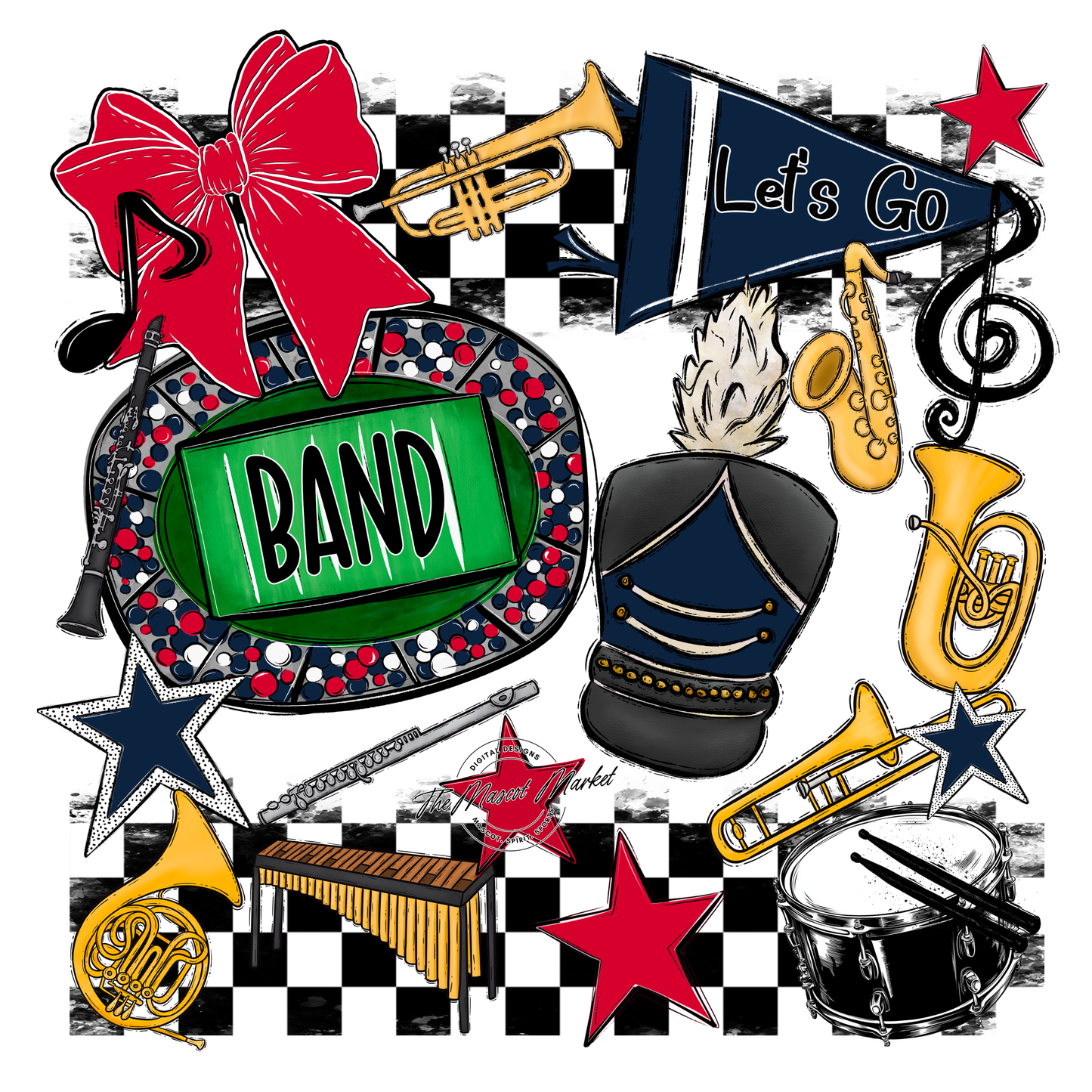 Band Checkers Spirit Design-Navy-Red
