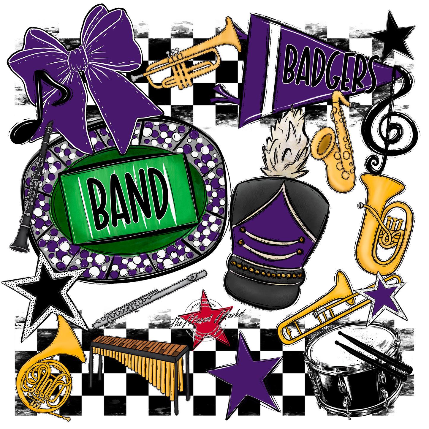 Badgers Band Checkers Design-Purple