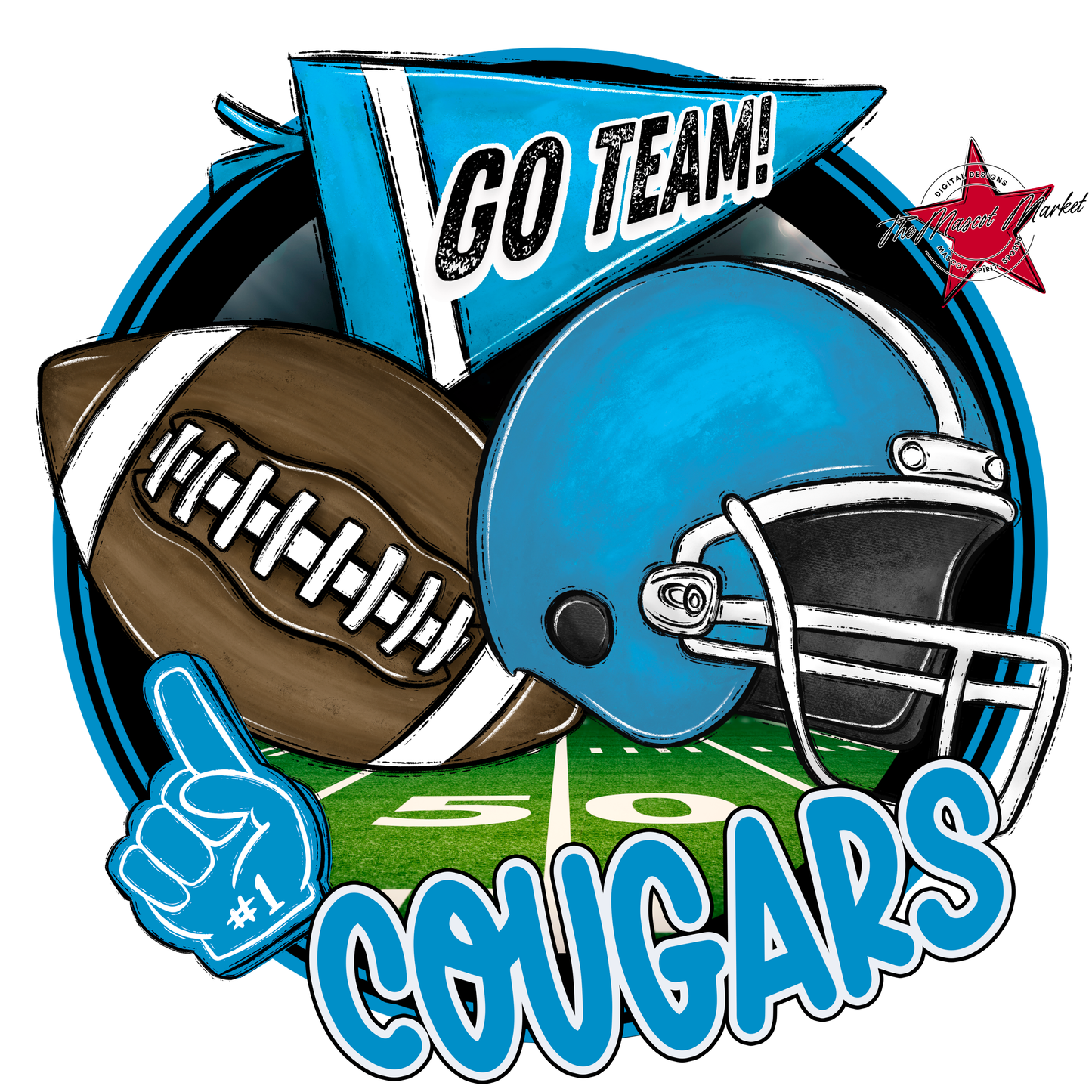 Cougars Circle Football Design-Carolina Blue