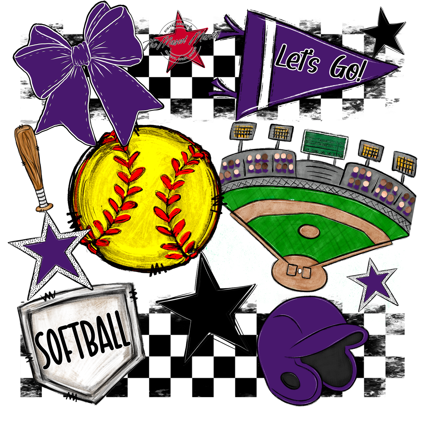 Softball Checkers Spirit Design-Purple
