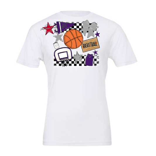 Basketball Checkers Spirit Design-Purple-Grey