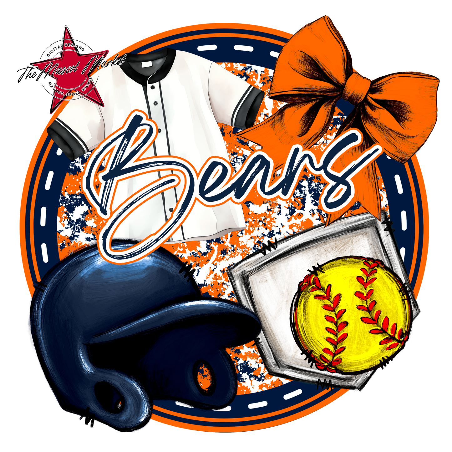 Bears Circle Softball Design-Navy-Orange