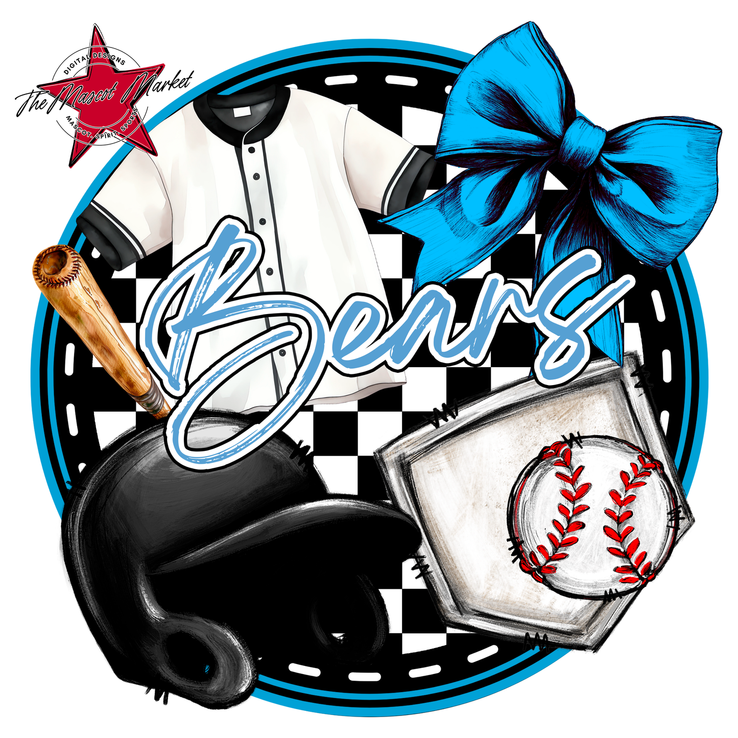 Bears Circle Baseball Design-Carolina Blue