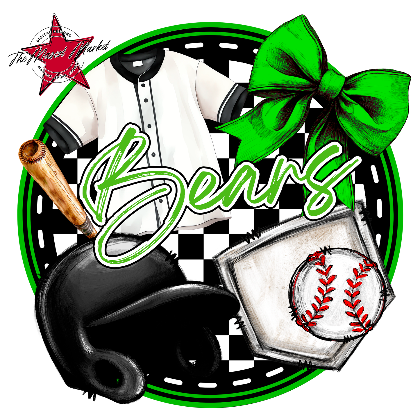 Bears Circle Baseball Design-Bright Green