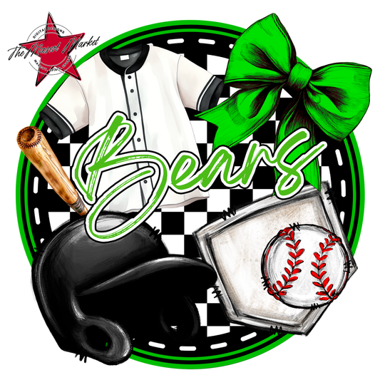 Bears Circle Baseball Design-Bright Green