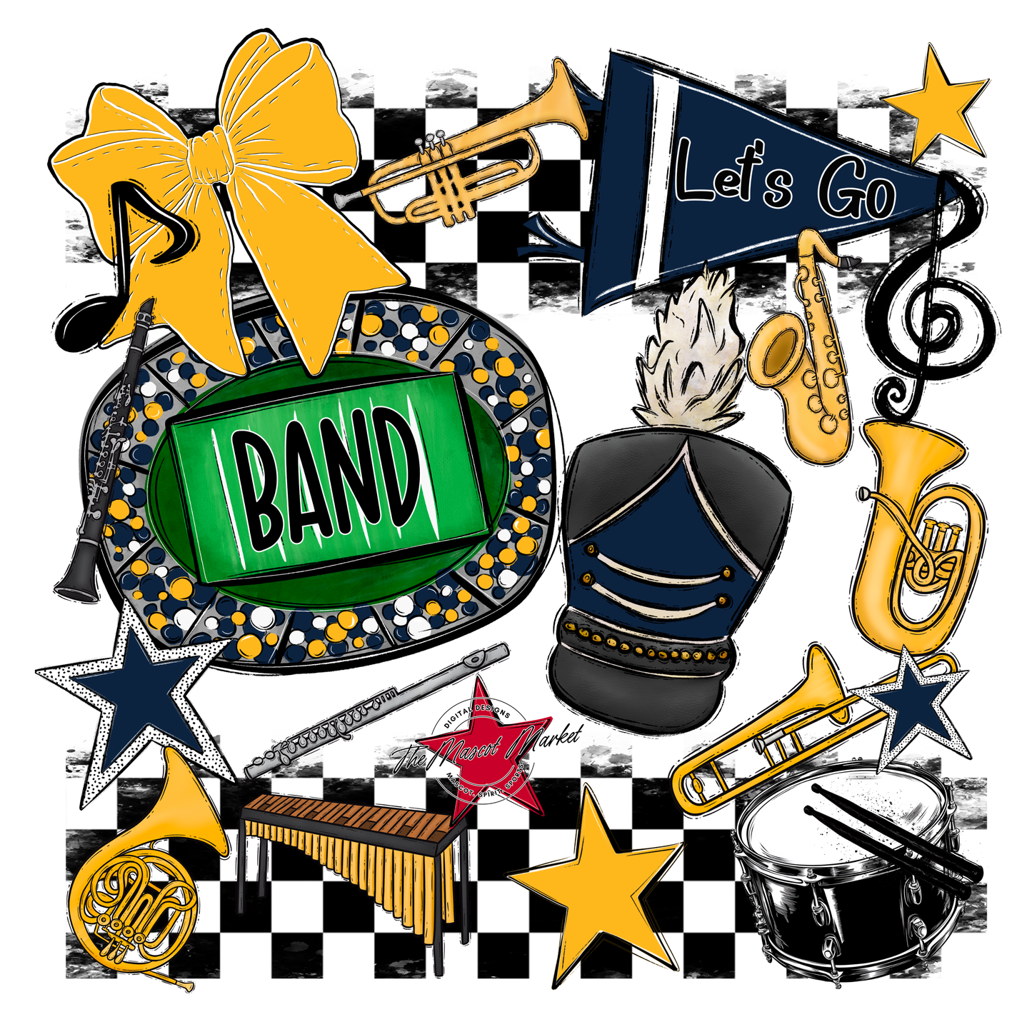 Band Checkers Spirit Design-Navy-Yellow