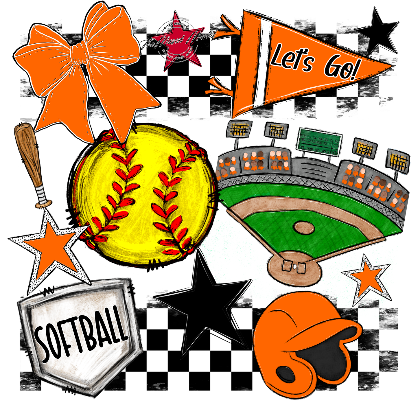 Softball Checkers Spirit Design-Orange
