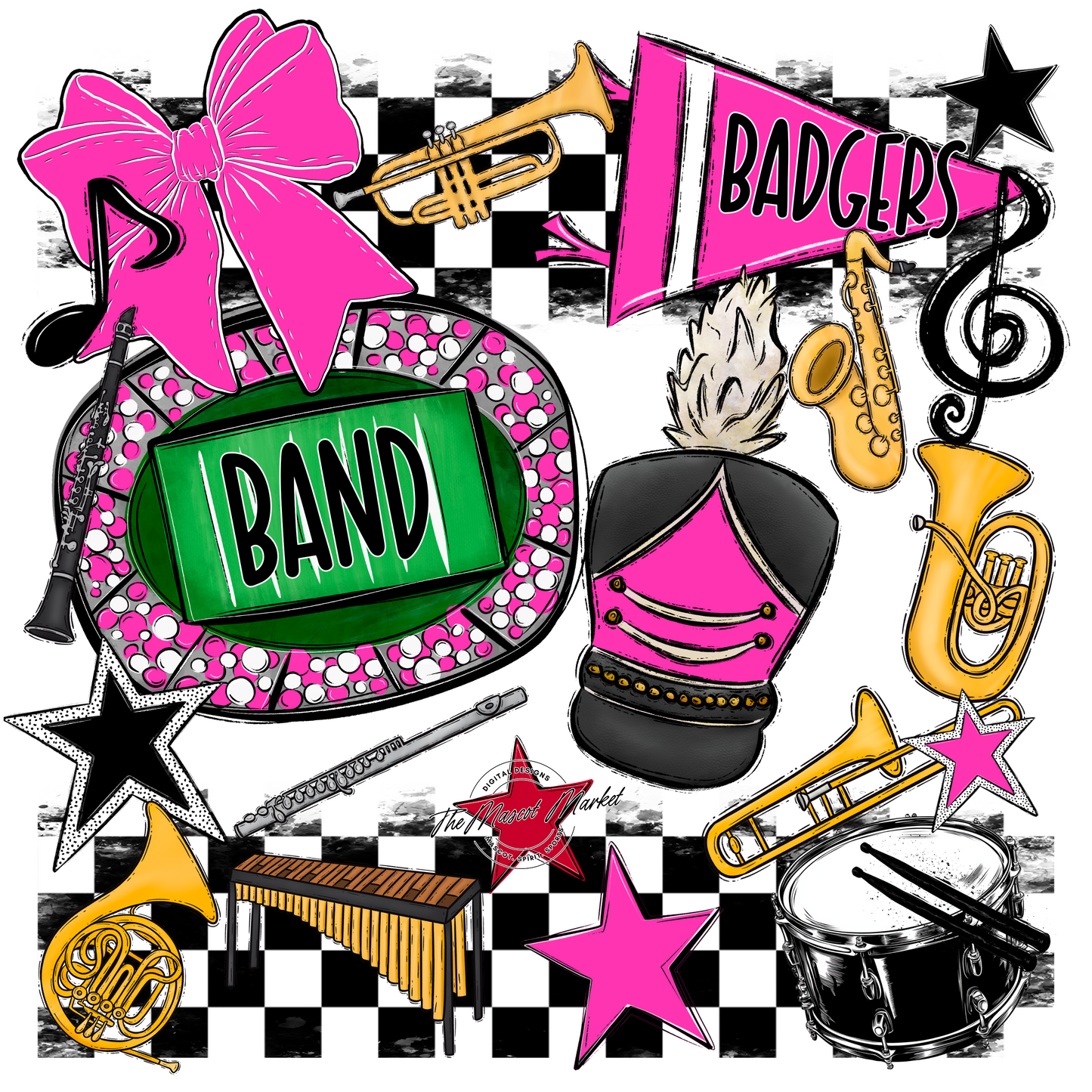 Badgers Band Checkers Design-Pink