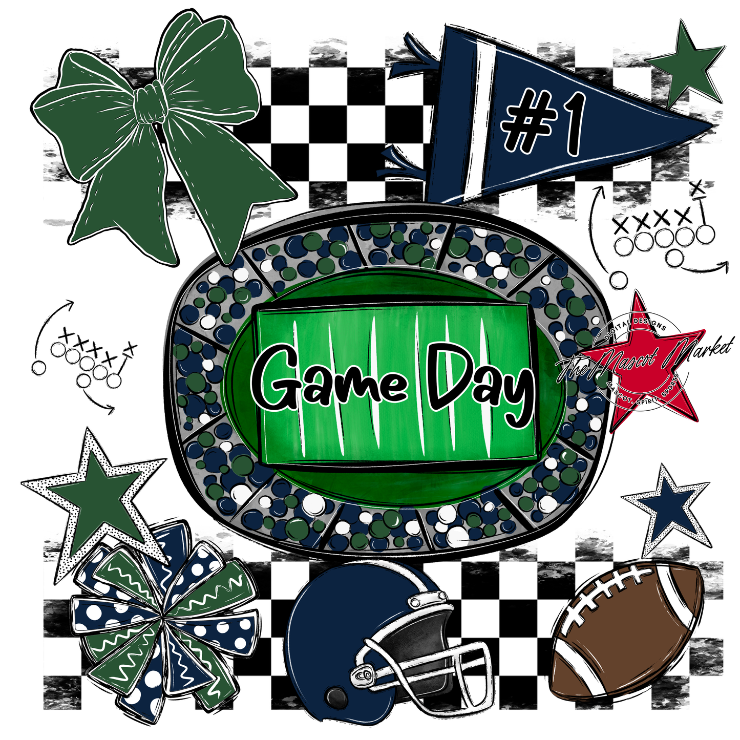 Game Day Checkers Spirit Design-Navy-Green