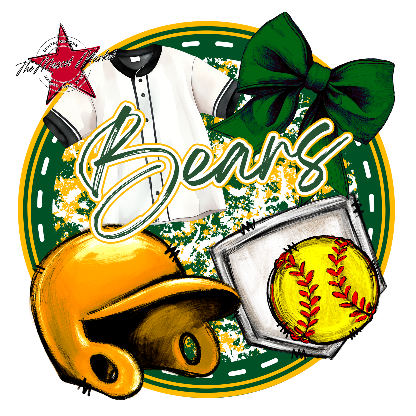 Bears Circle Softball Design-Green-Yellow