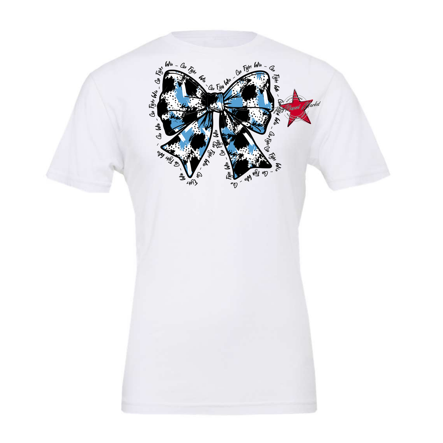 Go, Fight, Win, Splatter Bow Design-Carolina Blue