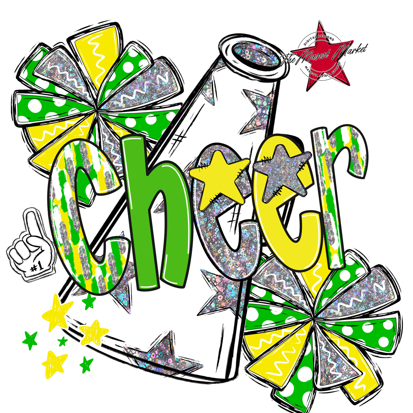 Cheer White Megaphone Scrape-Bright Green-Bright Yellow