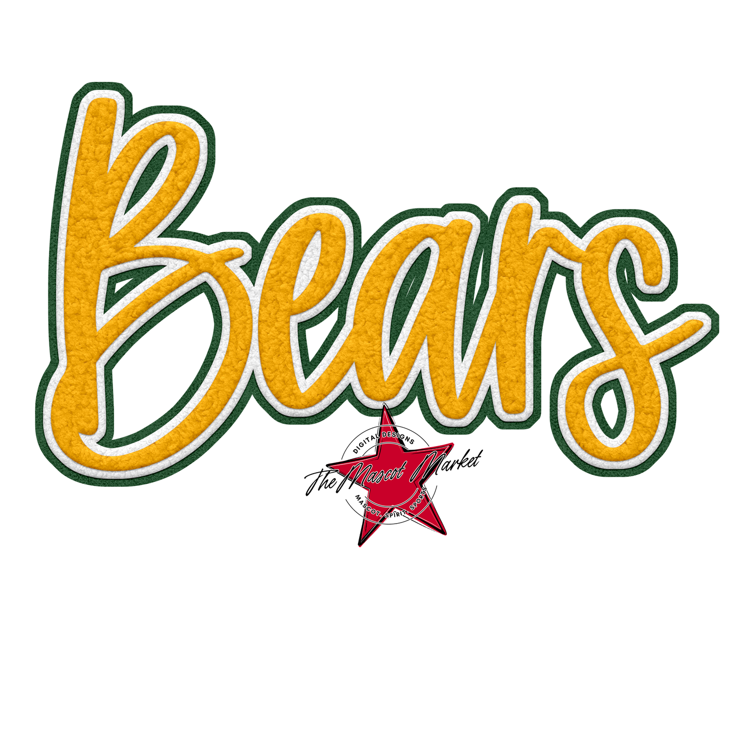 Bears Faux Chenille Patch Design-Green-Yellow
