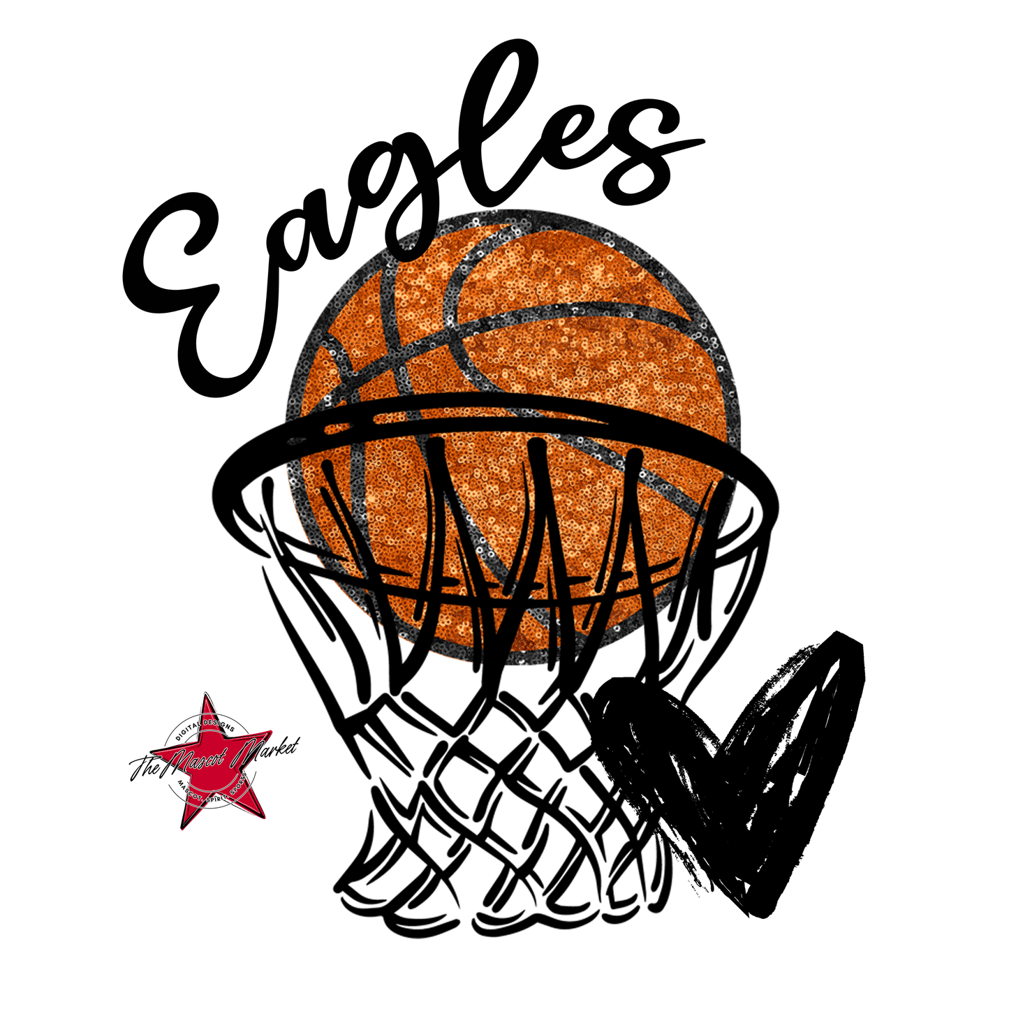 Eagles Sequins Basketball w Net-Black & White