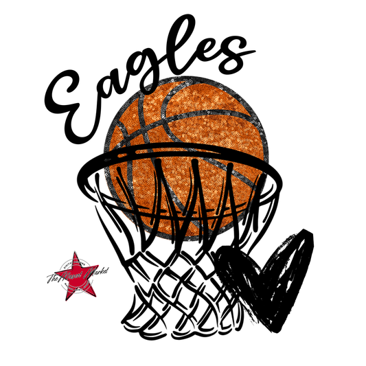Eagles Sequins Basketball w Net-Black & White