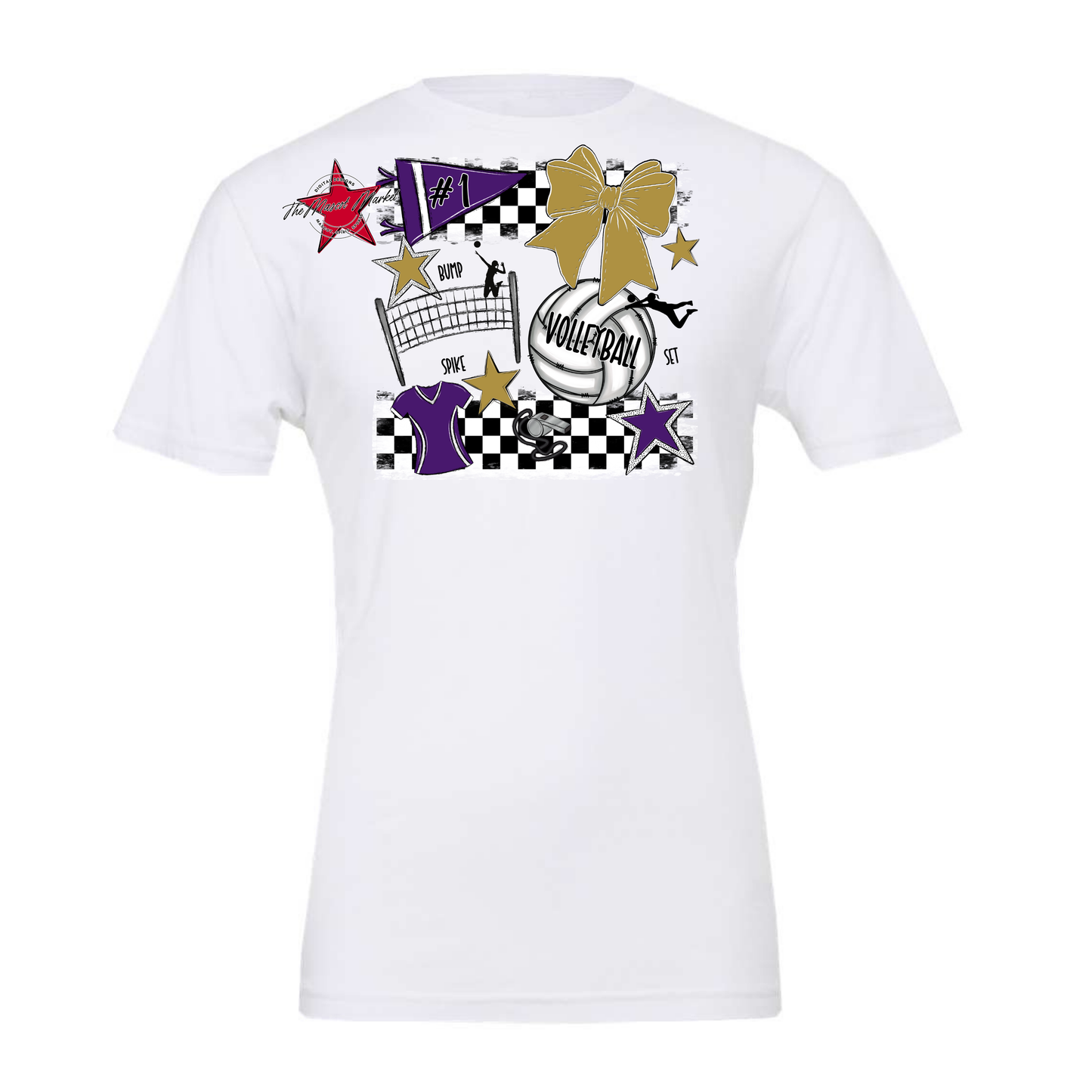 Volleyball Checkers Spirit Design-Purple-Gold