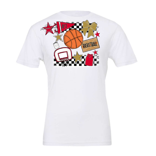 Basketball Checkers Spirit Design-Red-Gold
