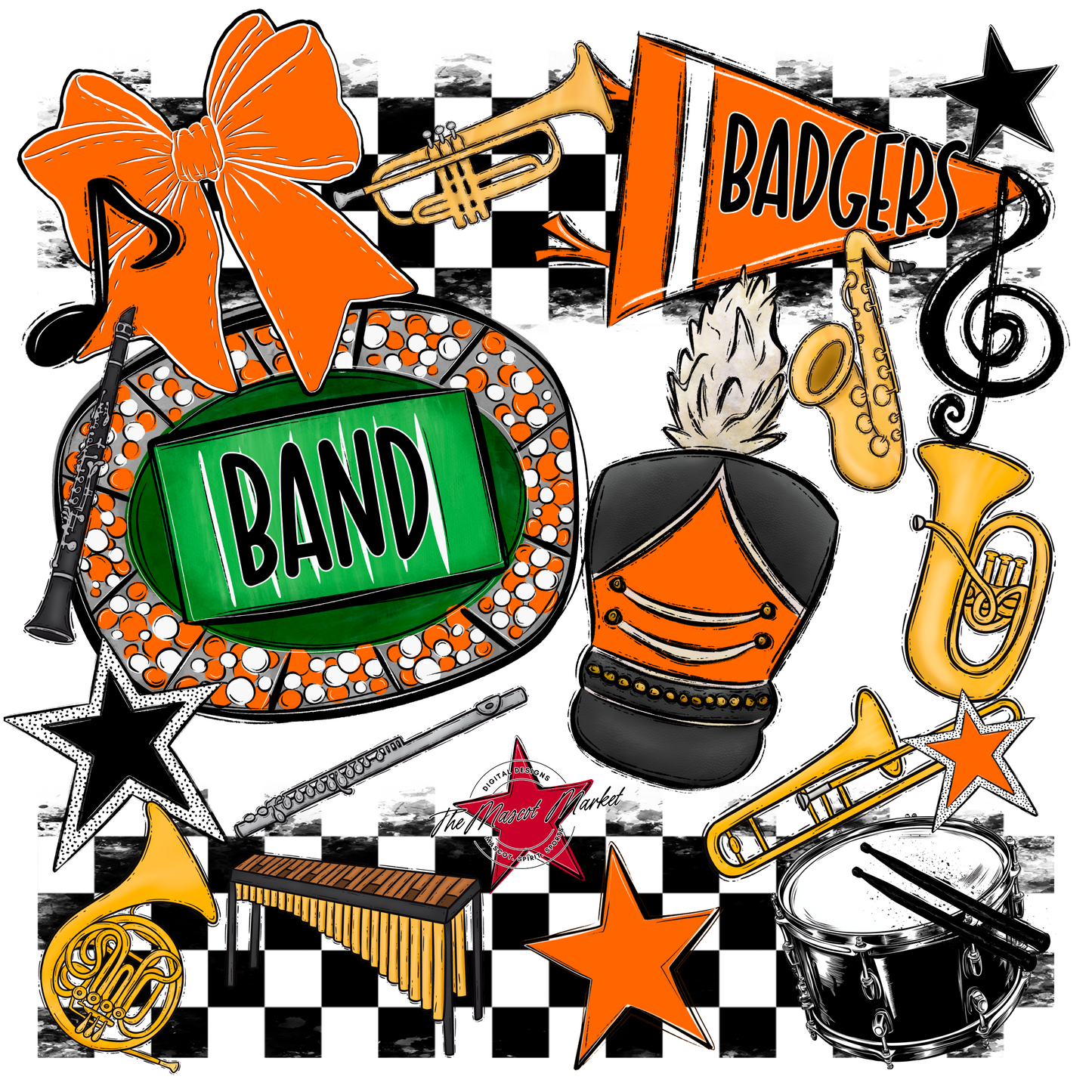 Badgers Band Checkers Design-Orange