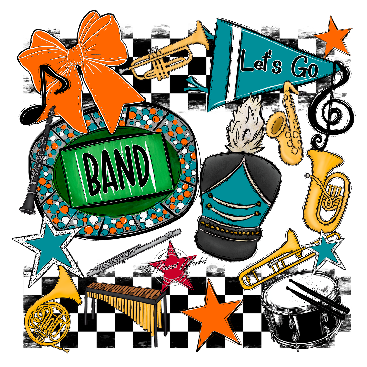Band Checkers Spirit Design-Orange-Dark Teal
