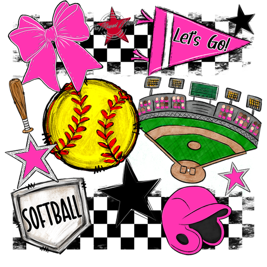 Softball Checkers Spirit Design-Pink