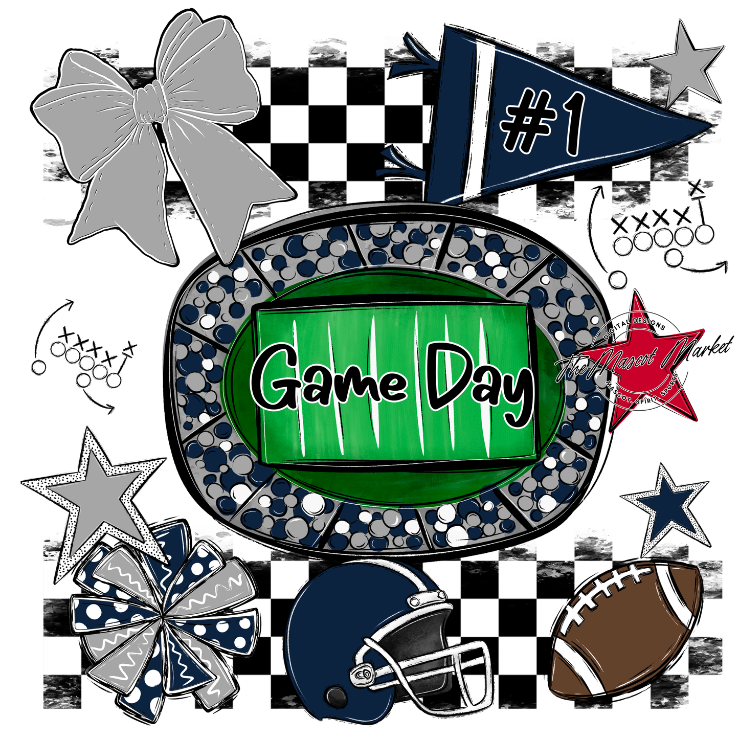 Game Day Checkers Spirit Design-Navy-Grey
