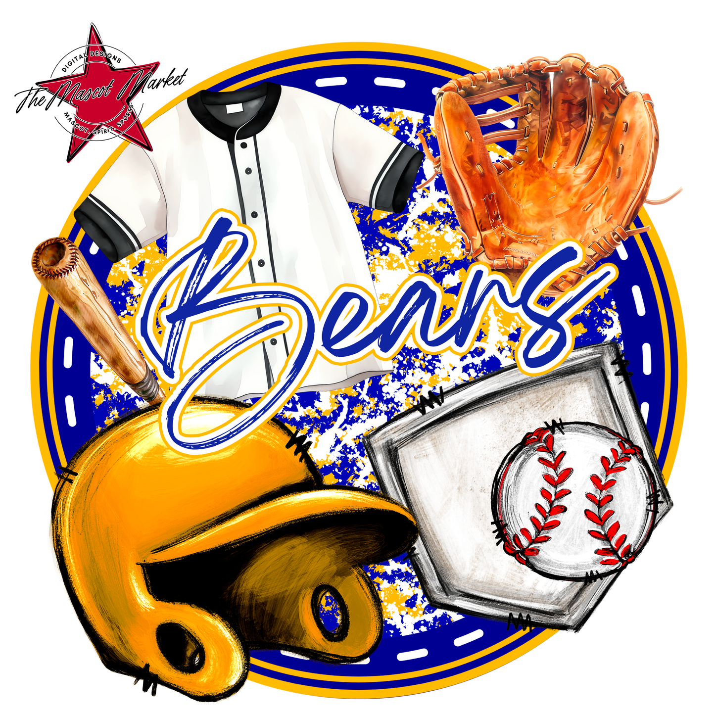 Bears Circle Baseball Design-Blue-Yellow