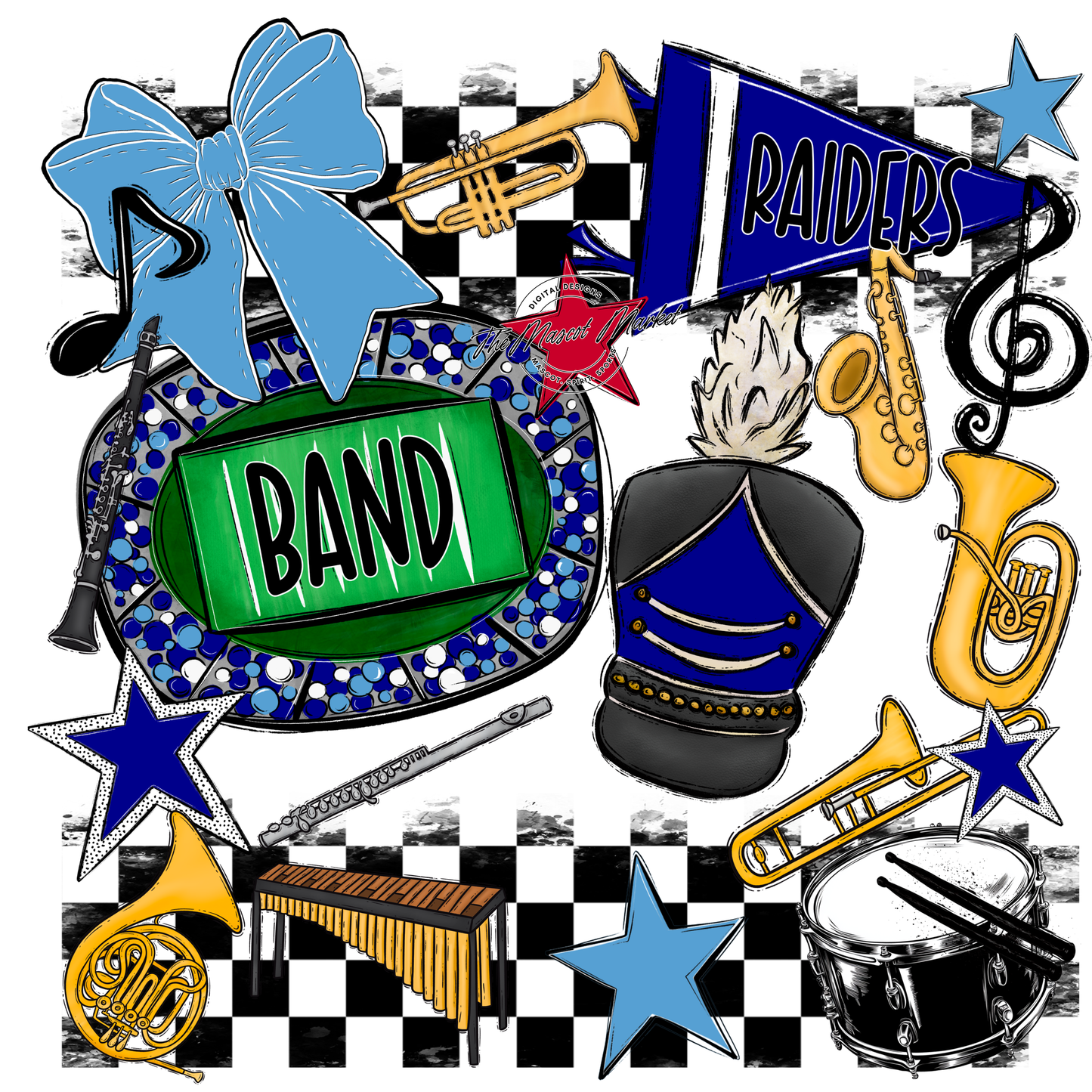 Raiders Band Checkers Design-Blue-Carolina Blue