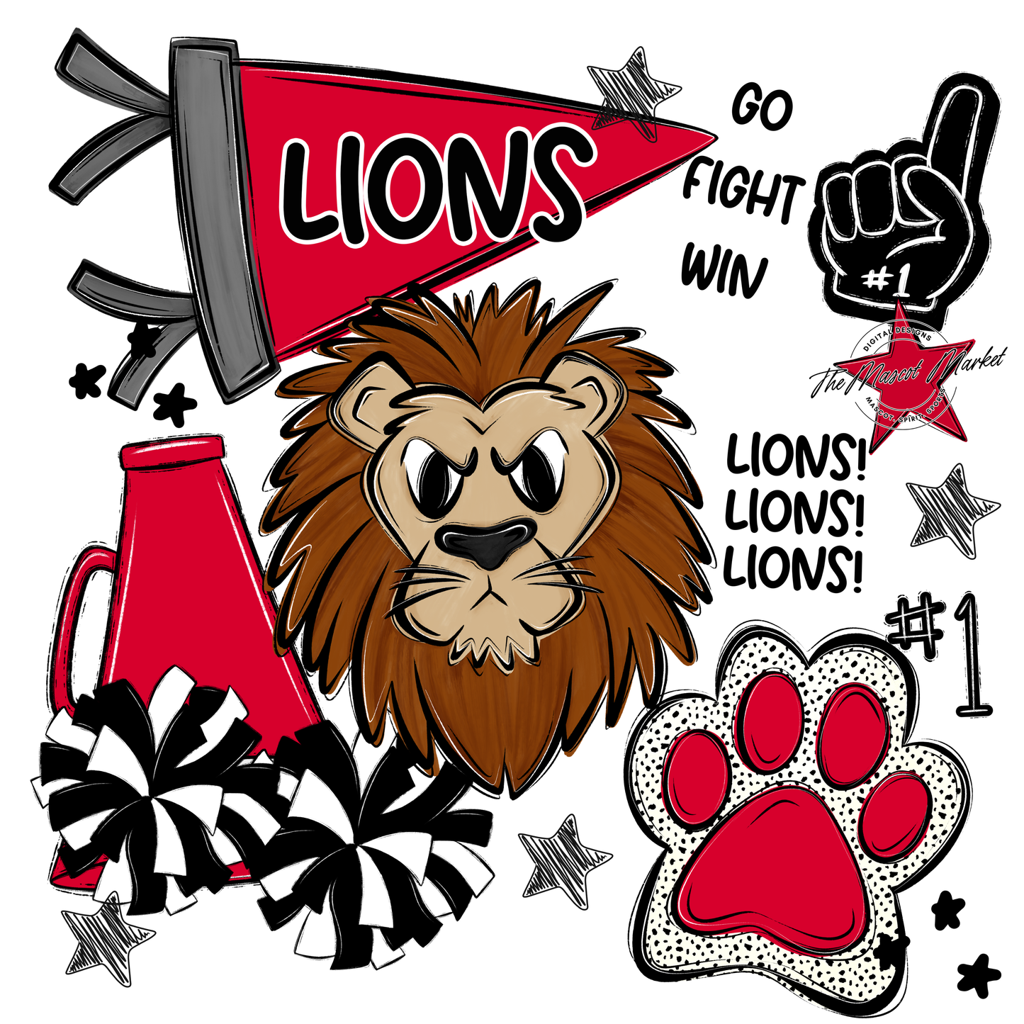 Lions Mixed Mascot Spirit Design-Red