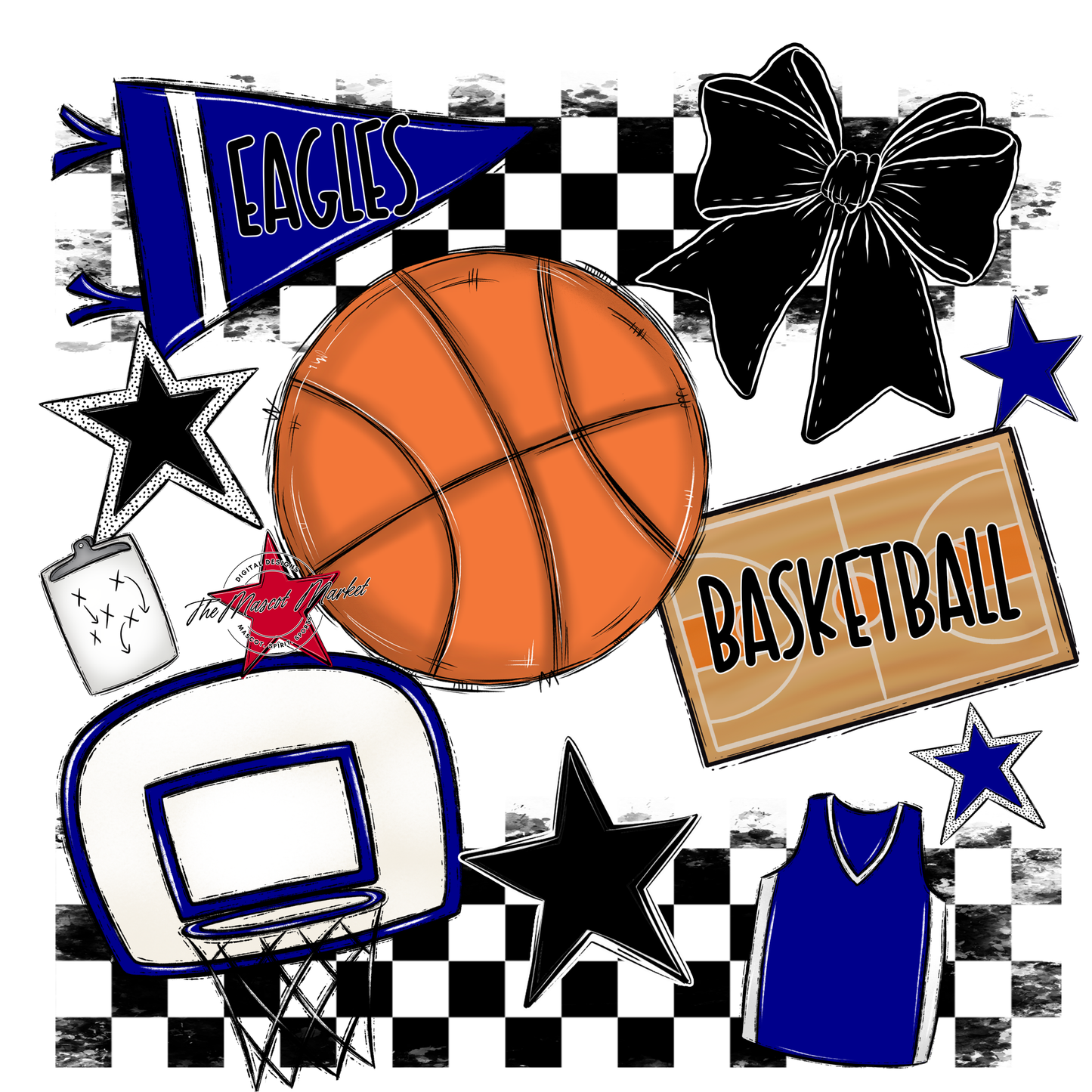 Eagles Basketball Checkers Design-Blue