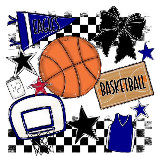 Eagles Basketball Checkers Design-Blue