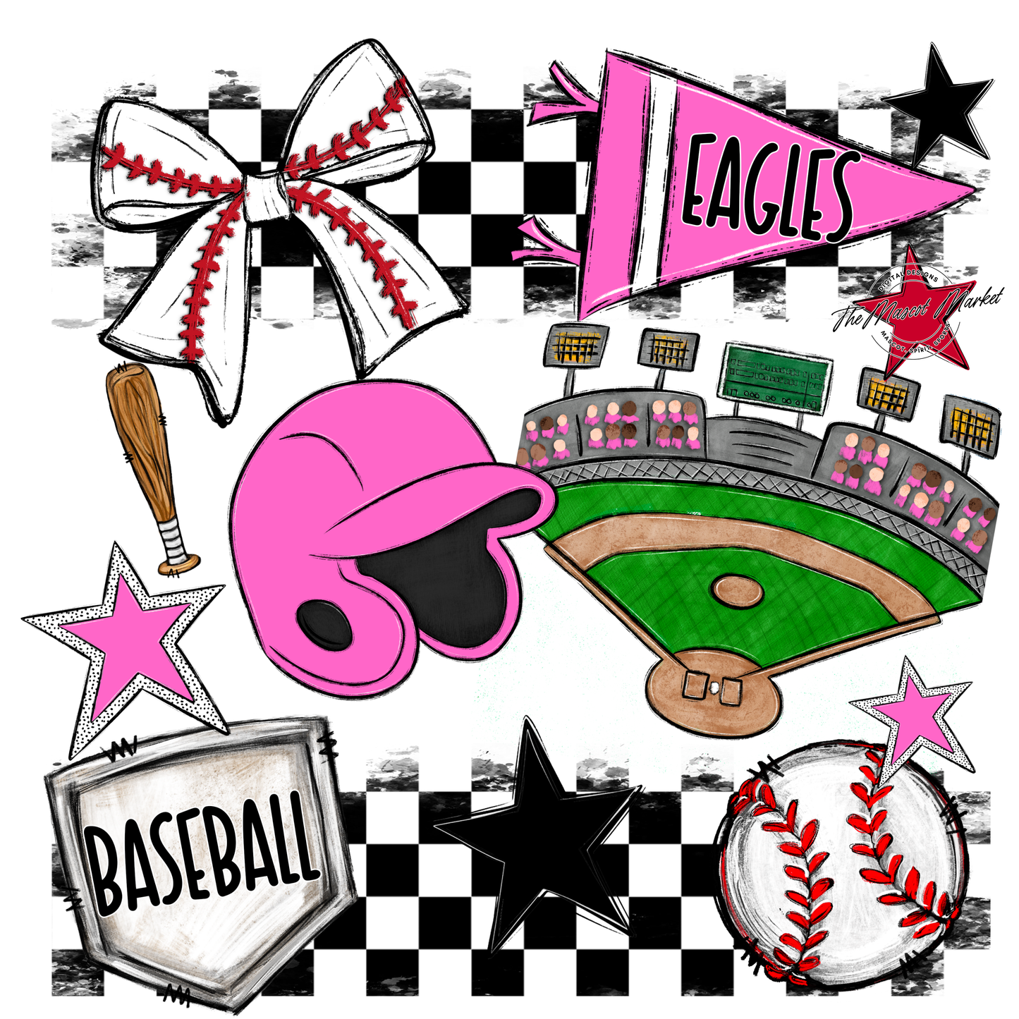 Eagles Baseball Checkers Design-Baby Pink