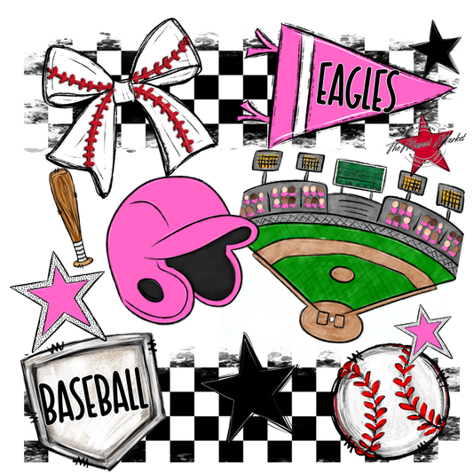 Eagles Baseball Checkers Design-Baby Pink