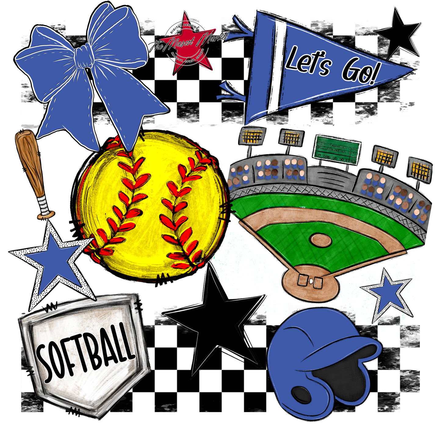 Softball Checkers Spirit Design-Off Blue