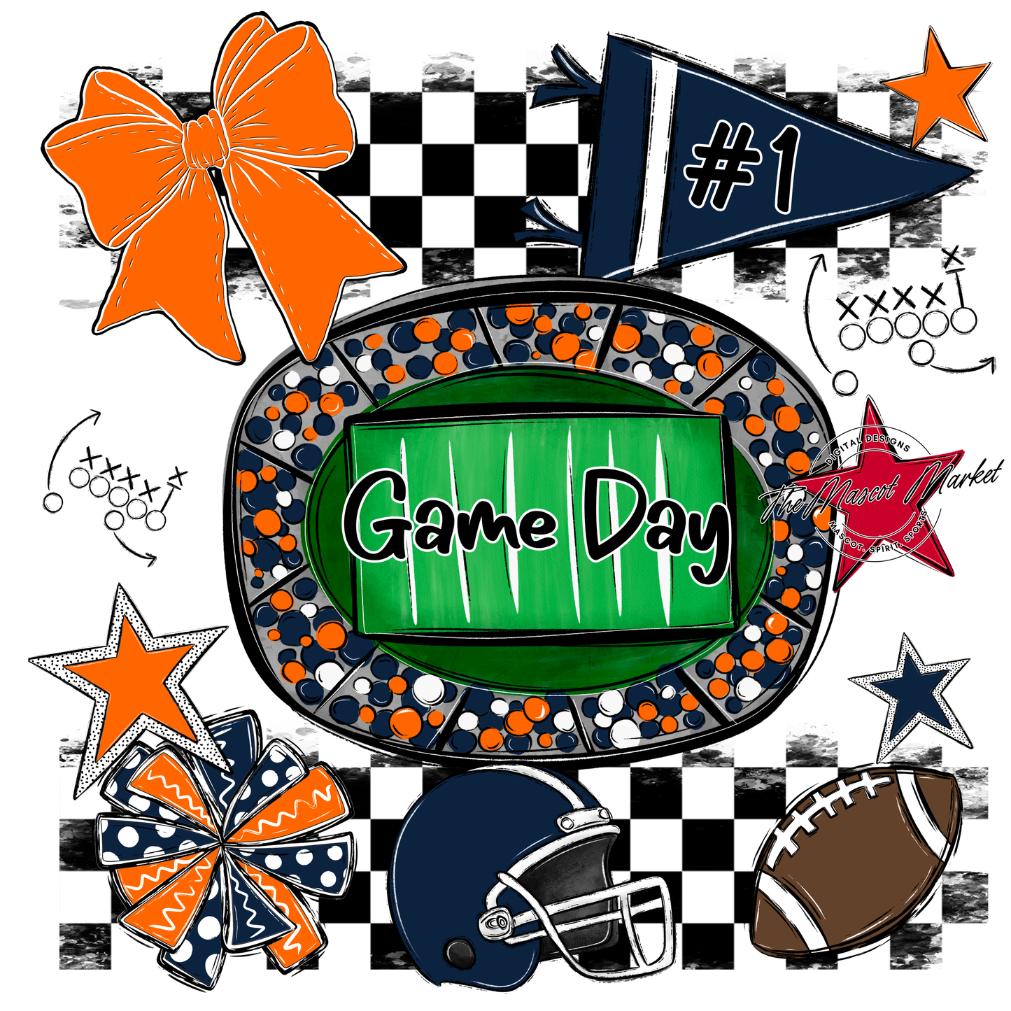 Game Day Checkers Spirit Design-Navy-Orange