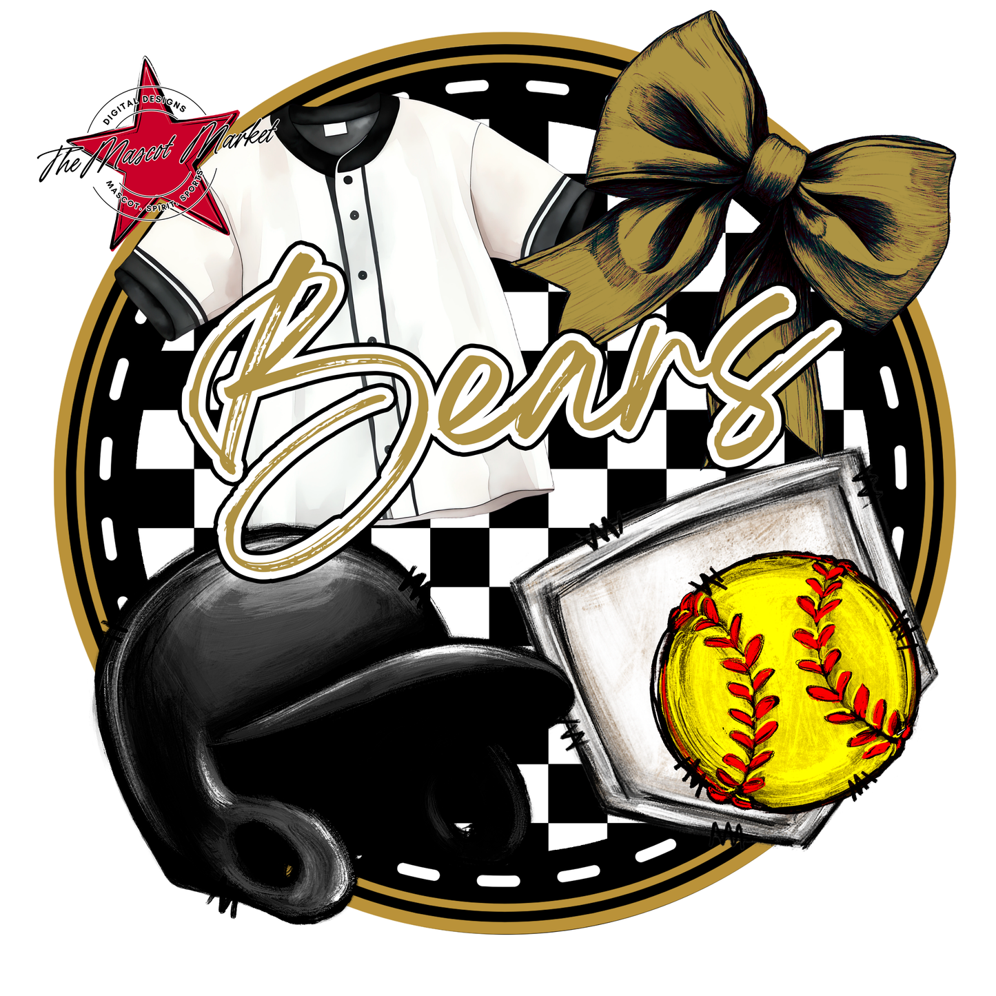 Bears Circle Softball Design-Gold