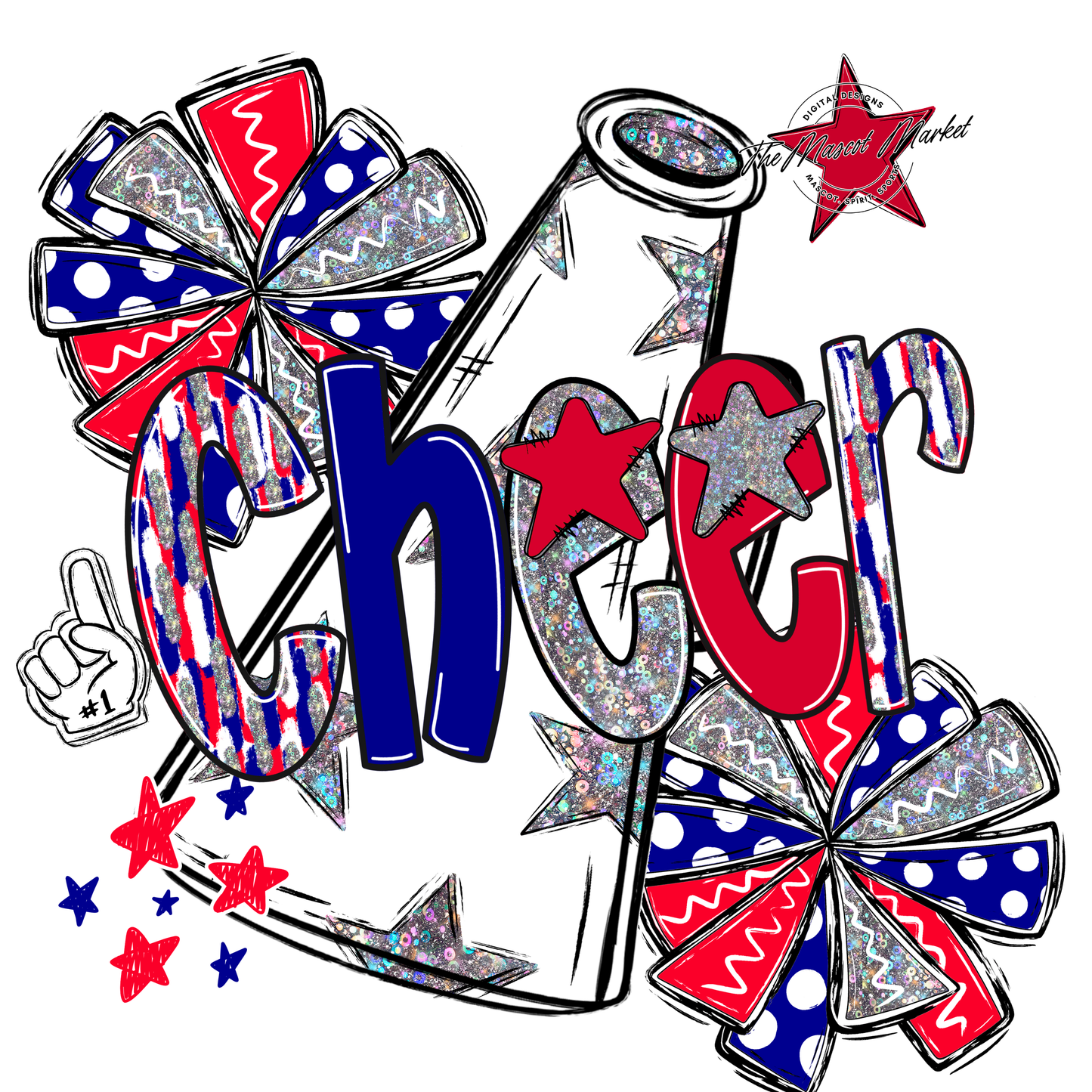 Cheer White Megaphone Scrape-Blue-Red