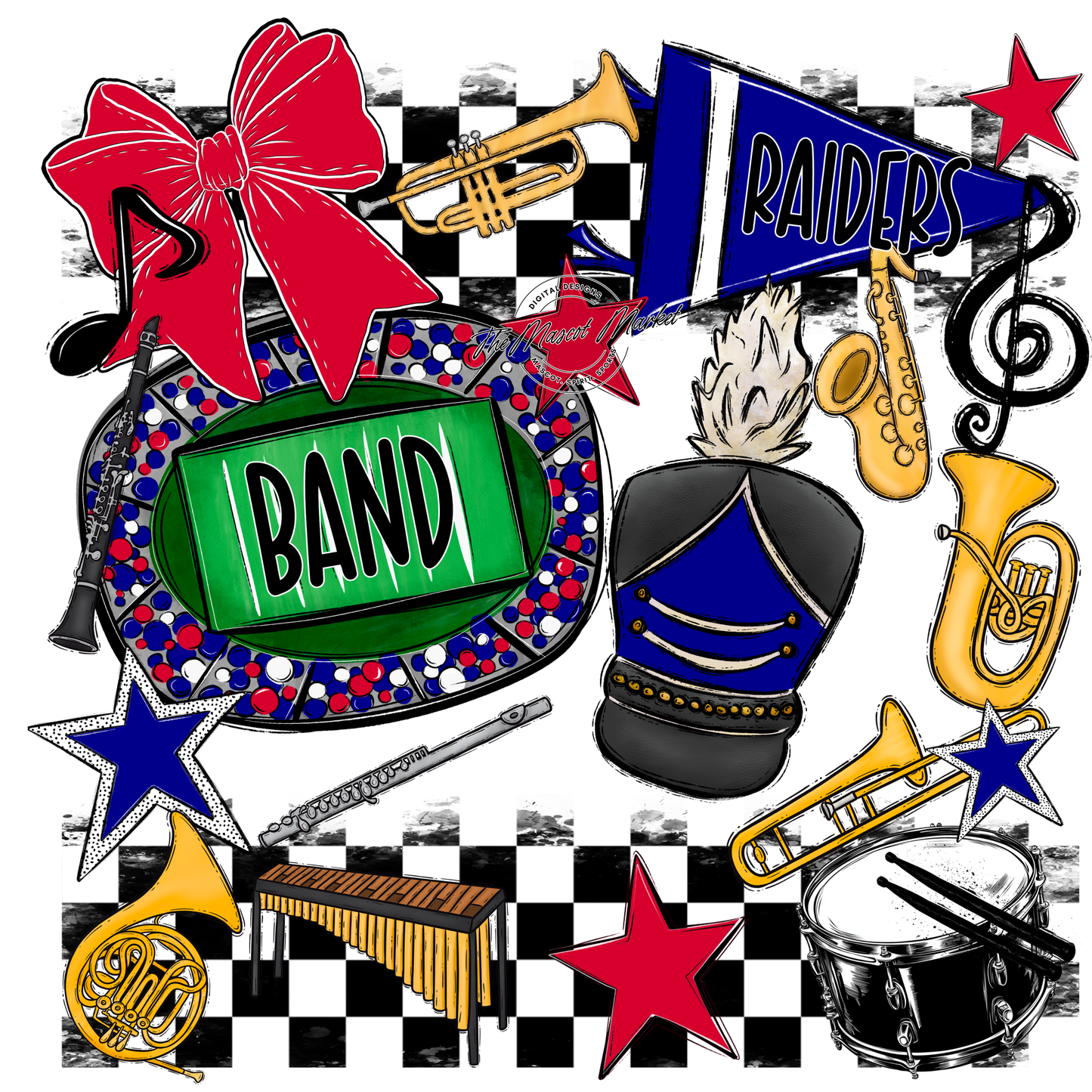 Raiders Band Checkers Design-Blue-Red