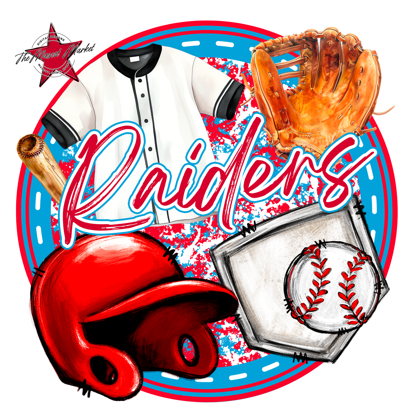 Raiders Circle Baseball Design-Carolina Blue-Red