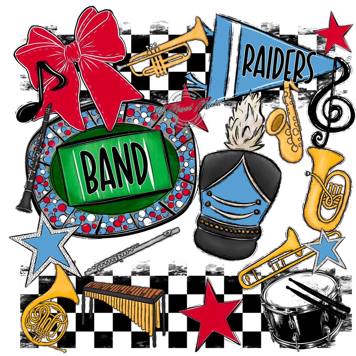 Raiders Band Checkers Design-Carolina Blue-Red