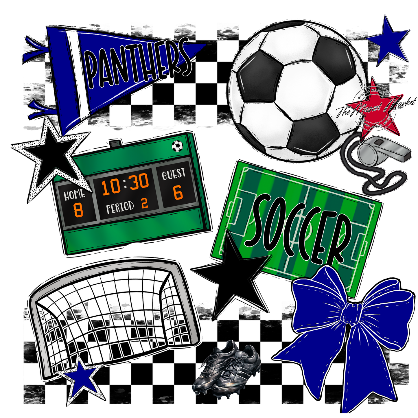 Panthers Checkers Soccer Spirit Design-Blue