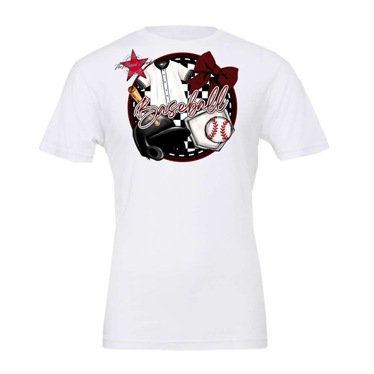 Circle Baseball Design w Bow-Maroon
