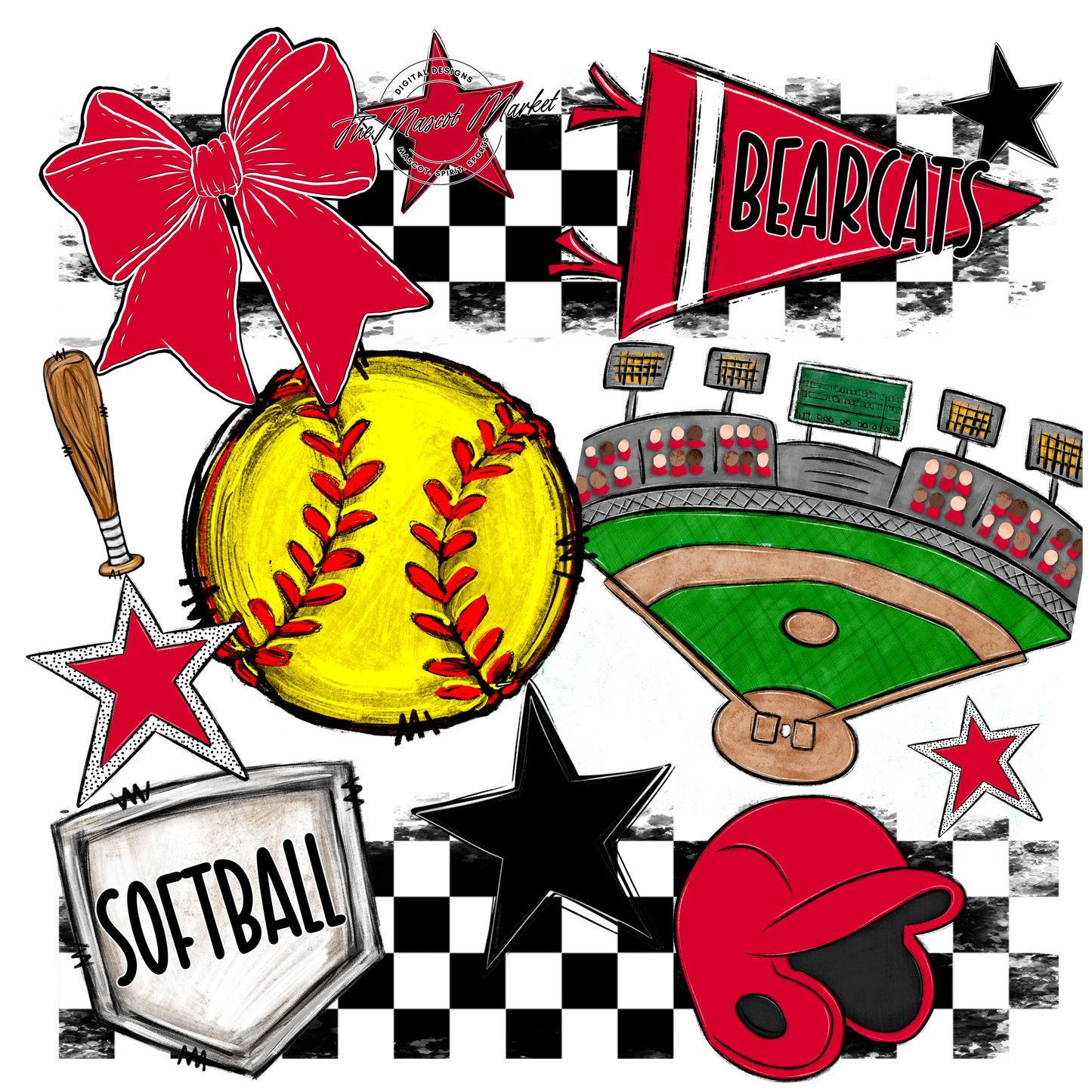 Bearcats Softball Checkers Design-Red