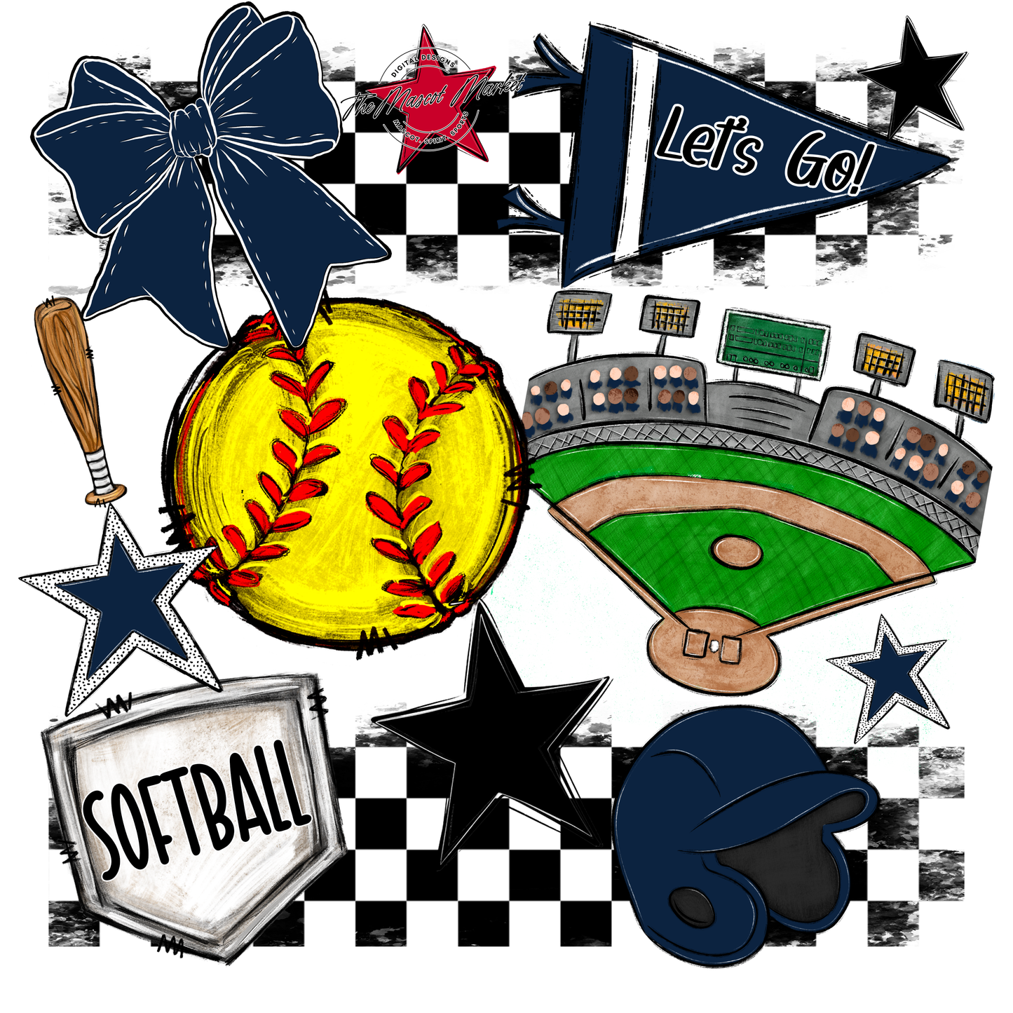 Softball Checkers Spirit Design-Navy